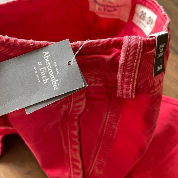 NWT Abercrombie and Fitch Mens Slim‎ Straight Chino Red Pants 28x30 - Picture 7 of 13